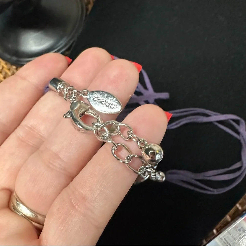 CHICO’S Purple Leather Cord Jeweled Pendant Necklace